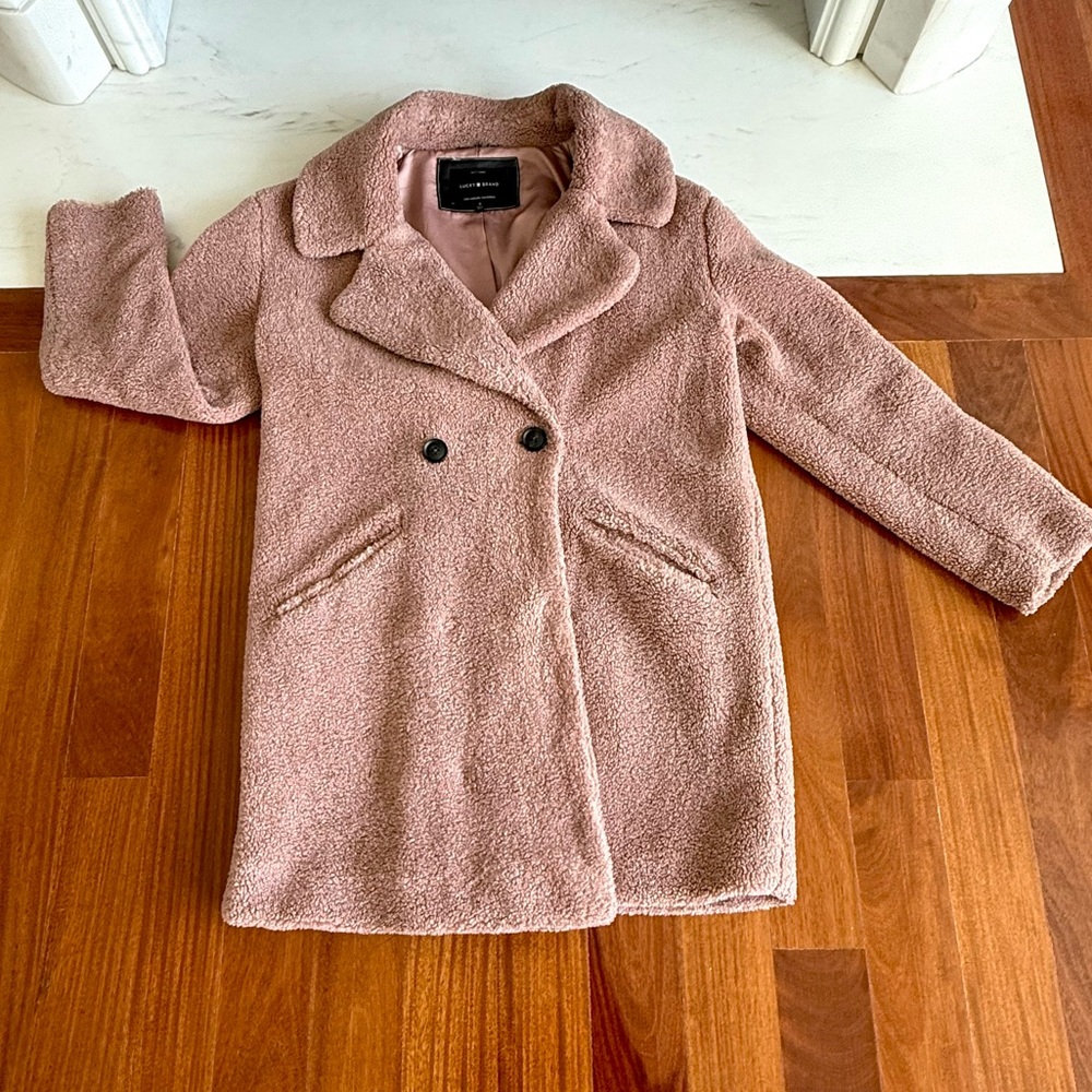 Lucky Brand 🧥Teddy Sherpa Coat Women Jacket Soft Blush Pink LINED POCKETS Size S